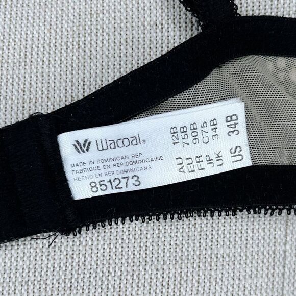 Wacoal Take The Plunge Underwire Bra sz 34B * Lace Unlined Black Beige Sheer - Picture 6 of 6